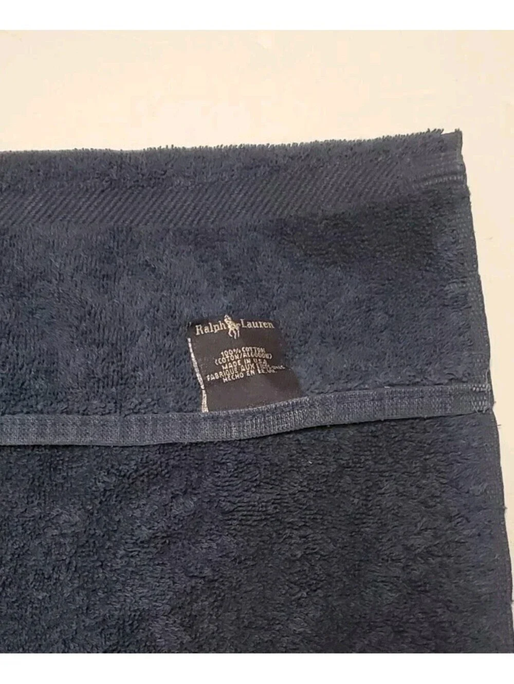 Vintage Ralph Lauren Small Pony Cotton Hand Towel Navy Blue Made in USA